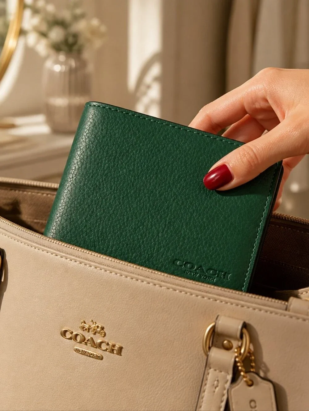 NWT COACH Billfold Wallet Color Grass/ Kelly Green. (Unisex)